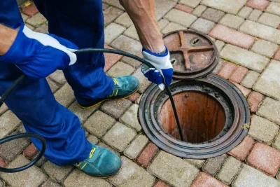 Plumber cleaning an outdoor sewer drain in Redondo Beach